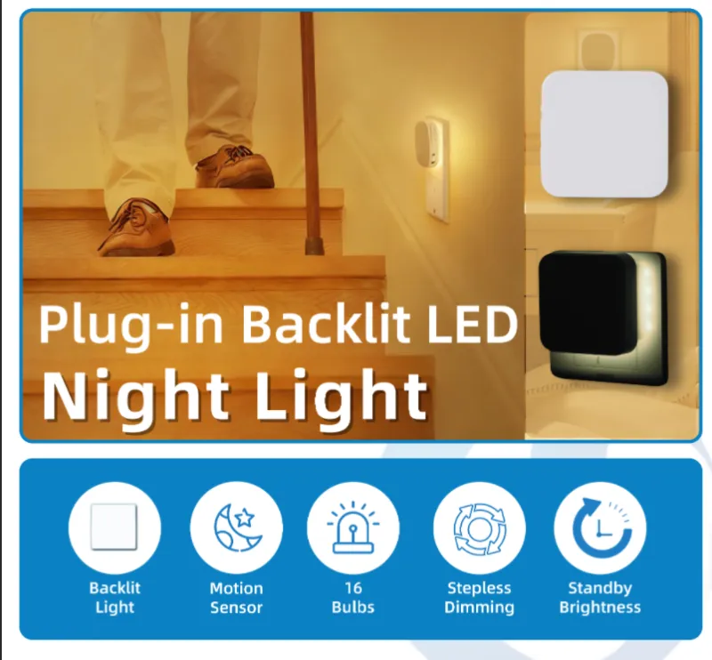 UK-Plug 16 Bulbs Square Sensor Night Light Plug